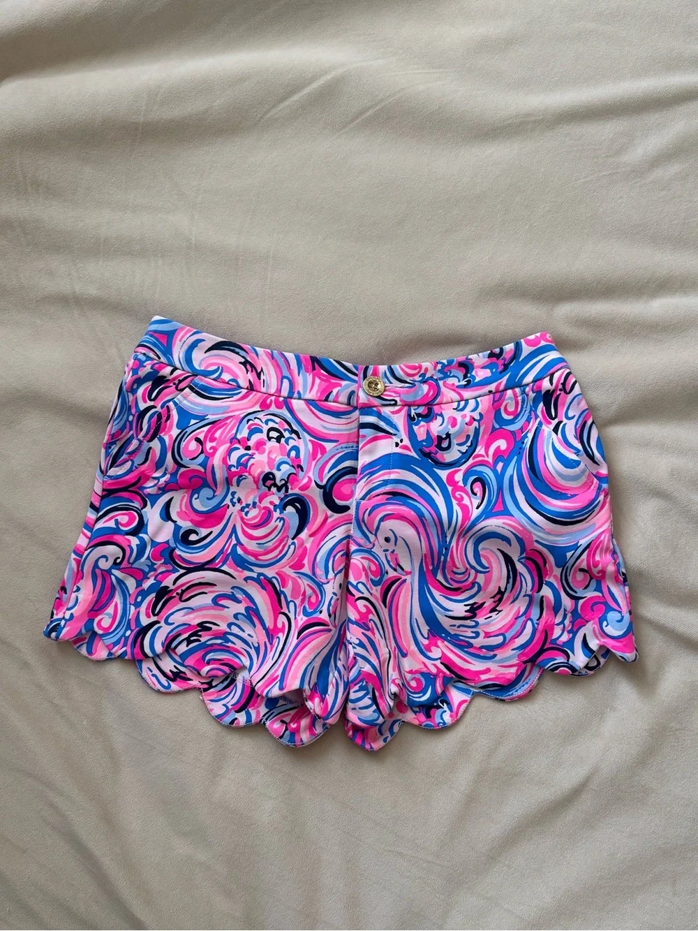 Lilly Pulitzer Pink & Blue Swirl Scallop-Hem High Waist Shorts